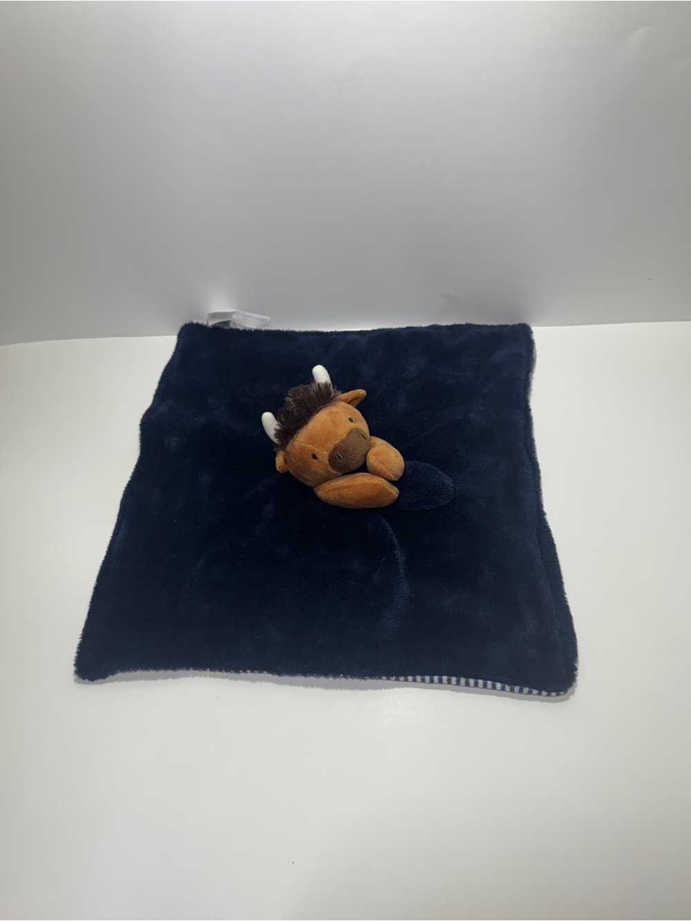 Carter's Bull Bison Buffalo Navy/White Plush Head Striped Lovey Security Blanket